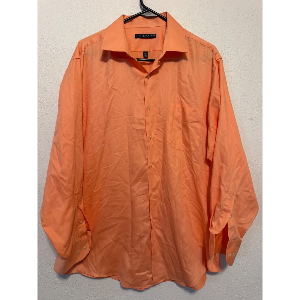 Geoffrey Beene Fitted Dress Shirt Mens 17 34/35 Orange Wrinkle Free Button Down